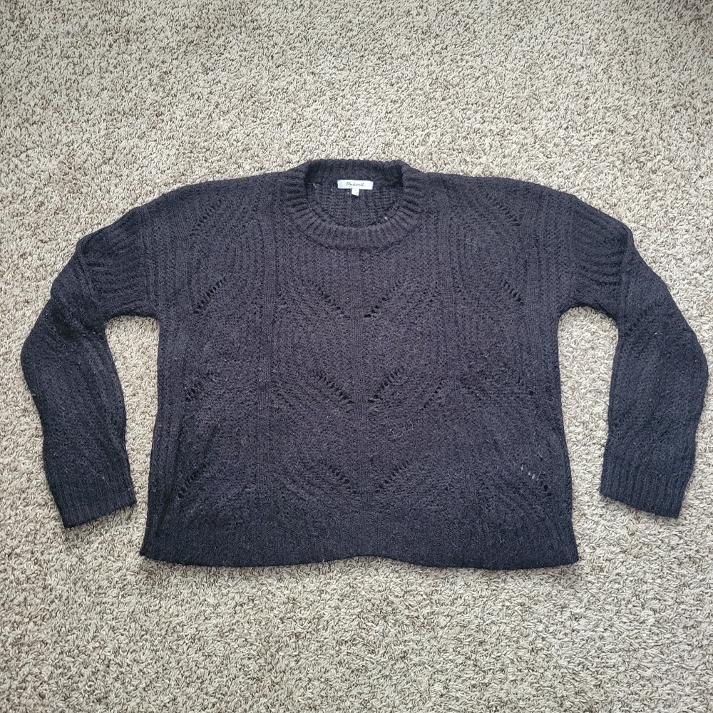 Madewell Charley Pullover Sweater Black Pointelle Alpaca Size Small